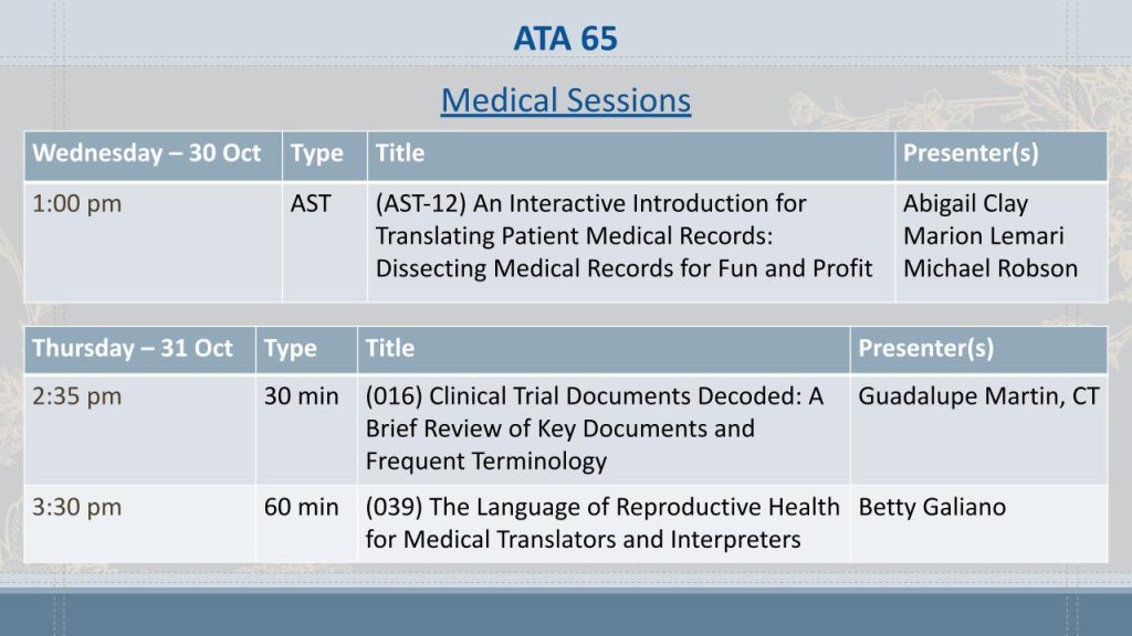 ATA65 Medical Sessions Thursday