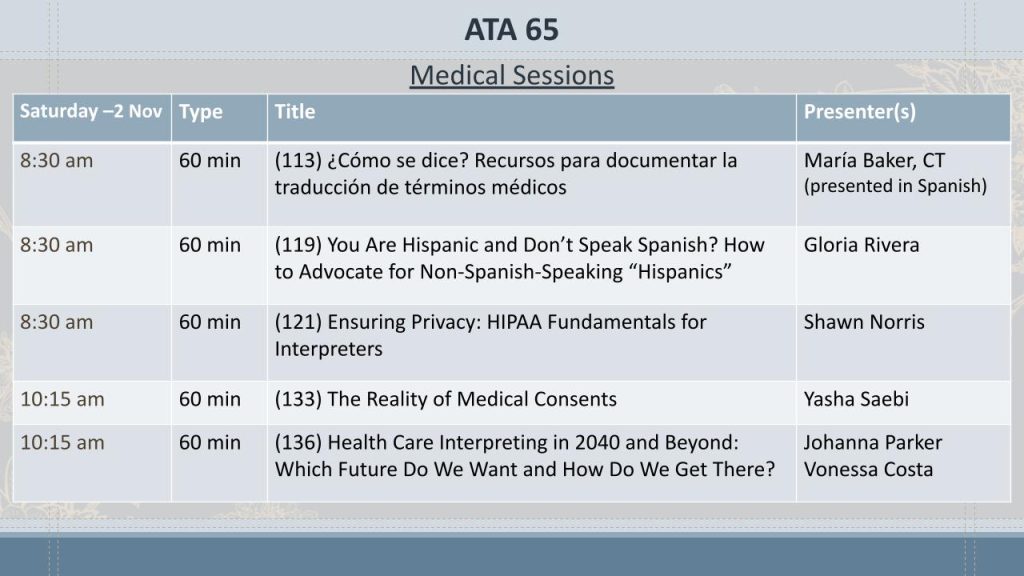 ATA65 Medical Sessions Saturday Morning